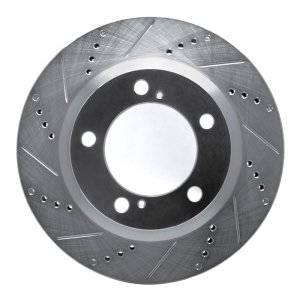 Lexus LX570 Brake Rotor (1) - Front Left - R1 Concepts - Drilled & Slotted - Silver - `08-`21